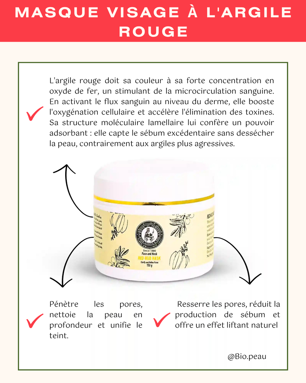 Masque visage à l'argile rouge 150g
