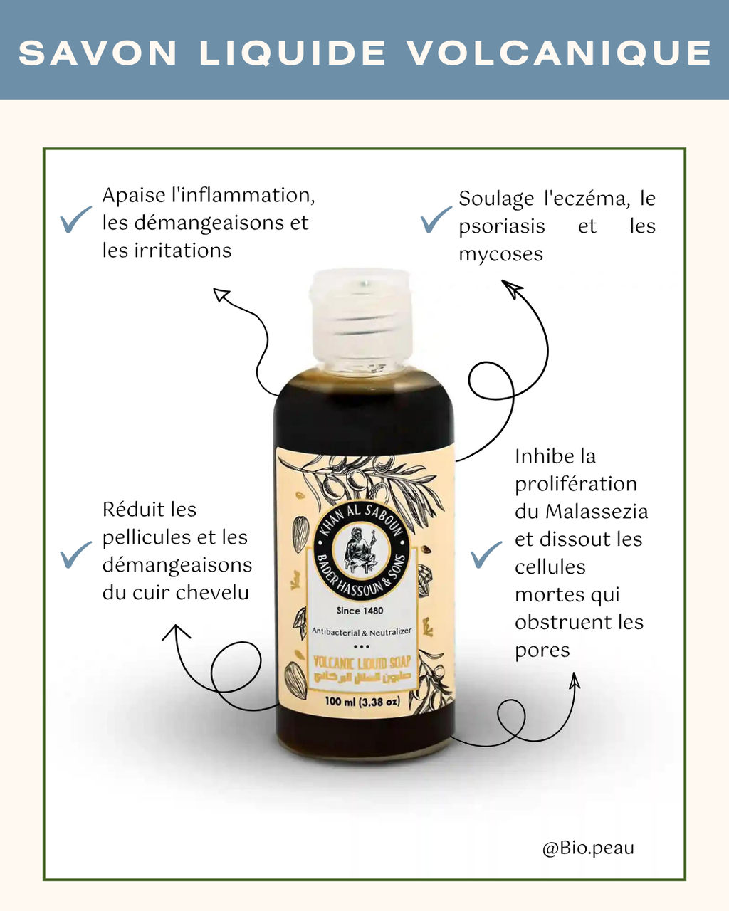 Savon liquide volcanique - peaux grasses et dermatite 100ml