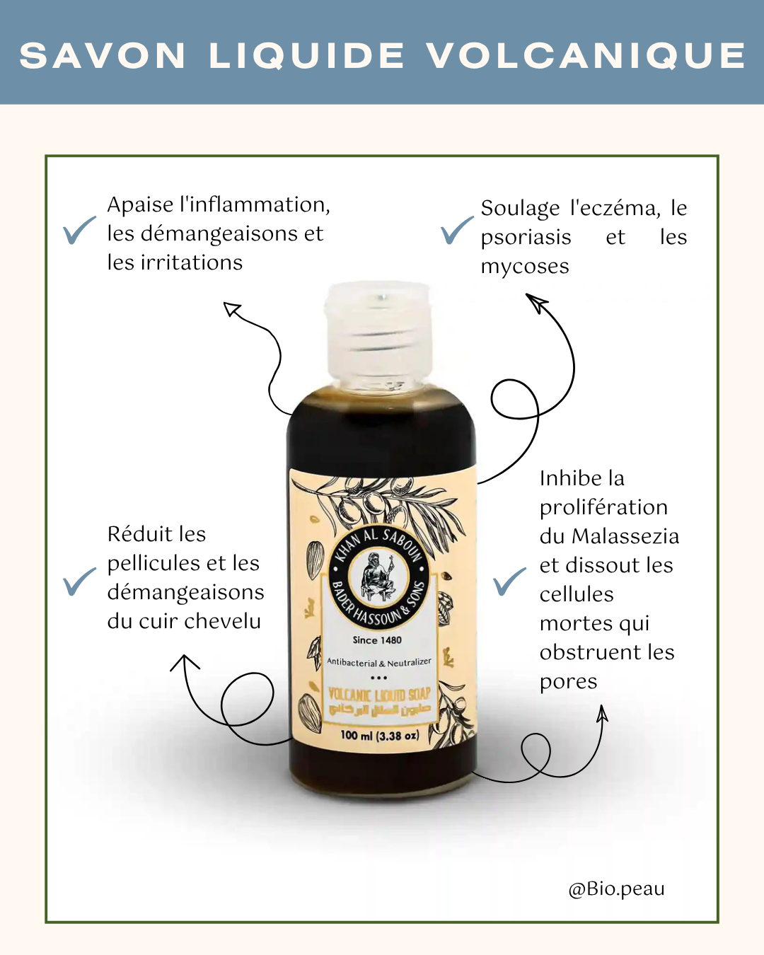 Savon liquide volcanique - peaux grasses et dermatite 100ml